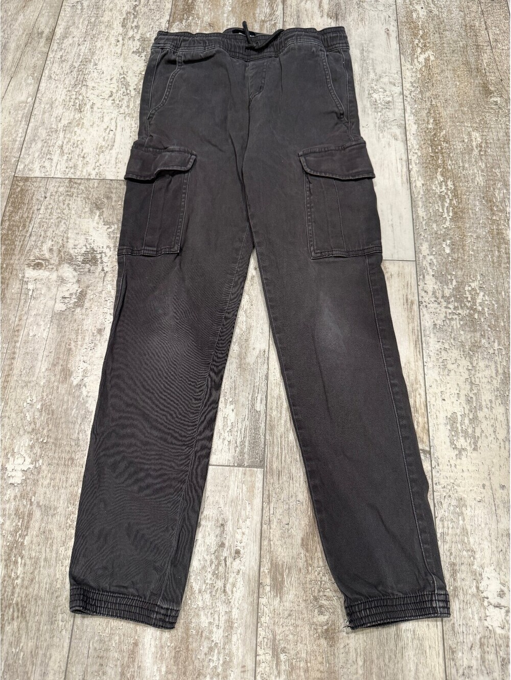 RSQ L Black Cargo Jogger Pants Washed Utility Streetwear